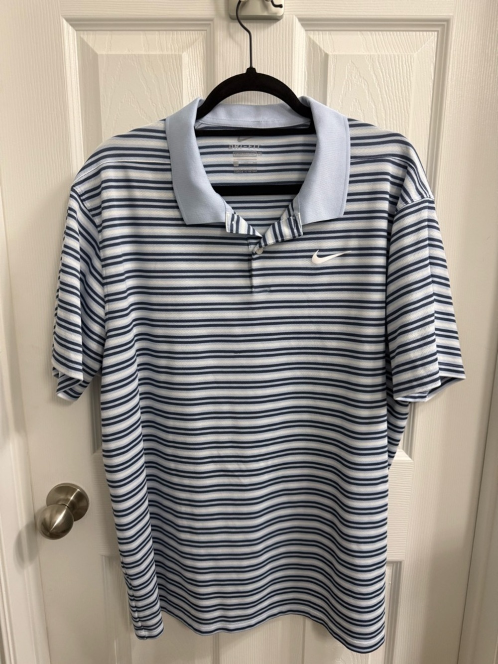 Nike Light Blue and Navy Striped Dri-Fit Men’s Polo